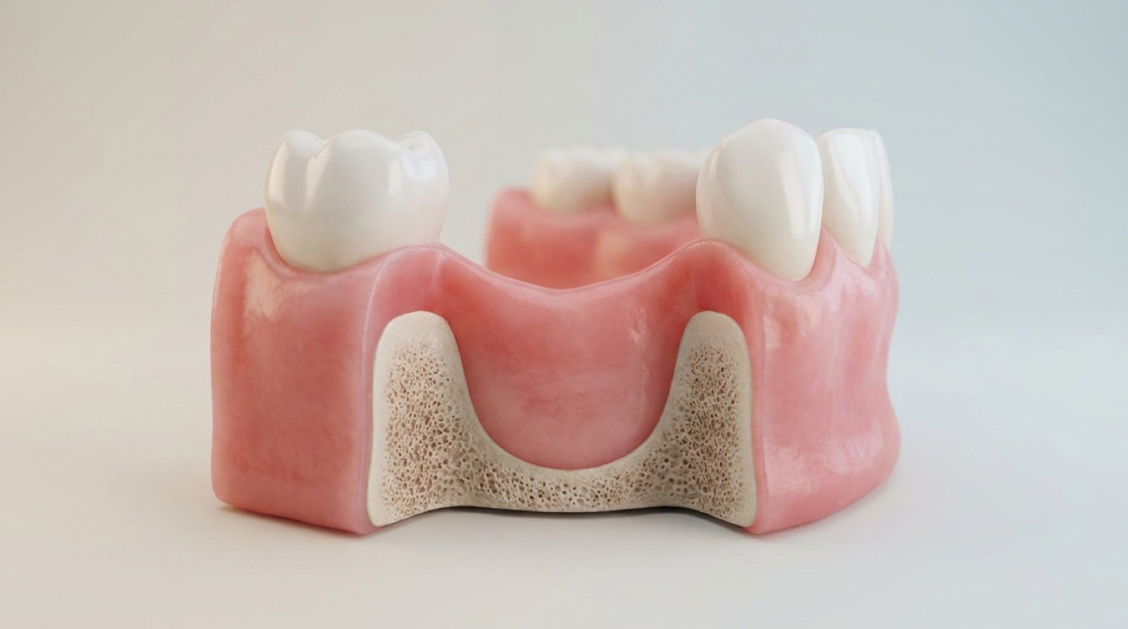 Cross-section of the jaw showing the gap left by a missing tooth