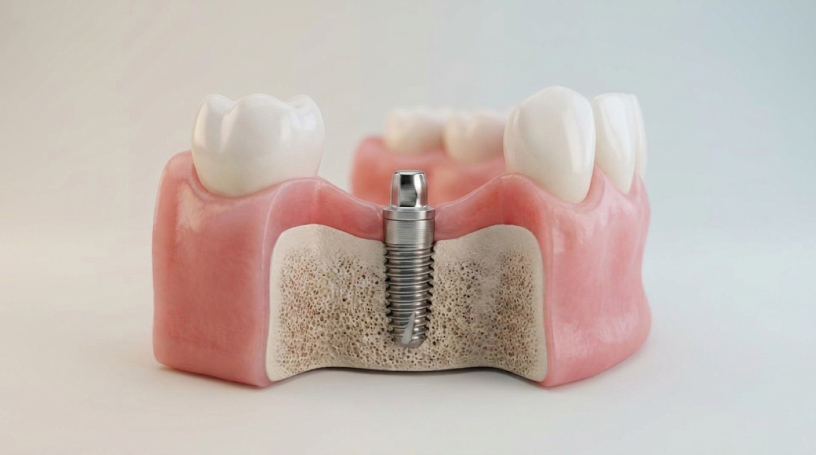 The titanium implant post placed into the jawbone